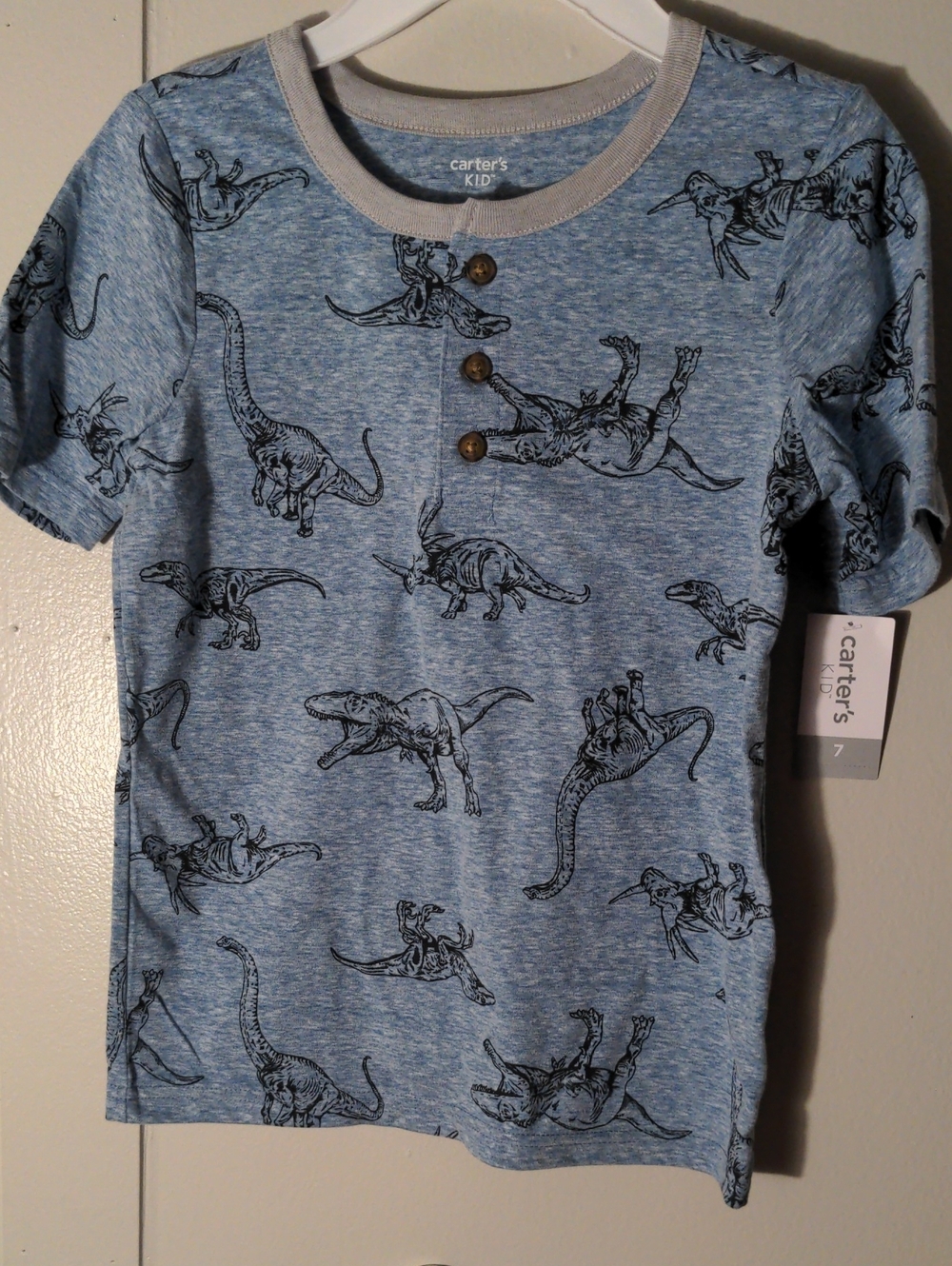 Carter's Blue Heather Dinosaur Henley Tee